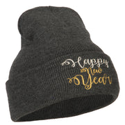 Glitter Happy New Year Embroidered Knitted Long Beanie