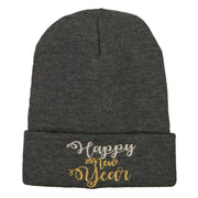 Glitter Happy New Year Embroidered Knitted Long Beanie