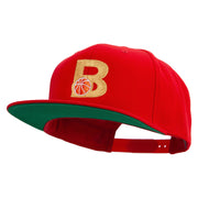 Letter B with Basketball Embroidered Wool Blend Prostyle Snapback - Red OSFM