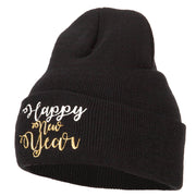 Glitter Happy New Year Embroidered Knitted Long Beanie