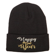 Glitter Happy New Year Embroidered Knitted Long Beanie