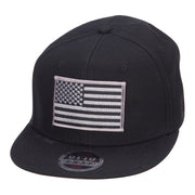 Grey American Flag Patched Flat Snapback Cap