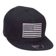 Grey American Flag Patched Flat Snapback Cap