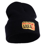 Welcome to Area 51 Logo Embroidered 12 Inch Solid Long Beanie Made in USA - Black OSFM