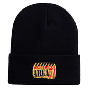 Welcome to Area 51 Logo Embroidered 12 Inch Solid Long Beanie Made in USA - Black OSFM