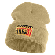Welcome to Area 51 Logo Embroidered 12 Inch Solid Long Beanie Made in USA - Khaki OSFM