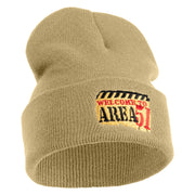 Welcome to Area 51 Logo Embroidered 12 Inch Solid Long Beanie Made in USA - Khaki OSFM