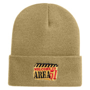 Welcome to Area 51 Logo Embroidered 12 Inch Solid Long Beanie Made in USA - Khaki OSFM