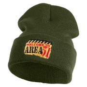 Welcome to Area 51 Logo Embroidered 12 Inch Solid Long Beanie Made in USA - Olive OSFM