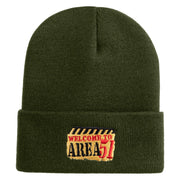Welcome to Area 51 Logo Embroidered 12 Inch Solid Long Beanie Made in USA - Olive OSFM