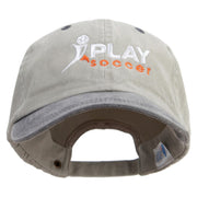 Playing Soccer Logo Embroidered Pigment Dyed Wash Cap - Beige-Black OSFM