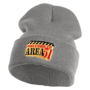 Welcome to Area 51 Logo Embroidered 12 Inch Solid Long Beanie Made in USA - Light Grey OSFM