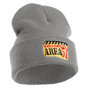 Welcome to Area 51 Logo Embroidered 12 Inch Solid Long Beanie Made in USA - Light Grey OSFM