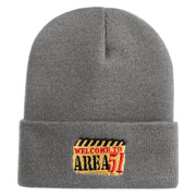Welcome to Area 51 Logo Embroidered 12 Inch Solid Long Beanie Made in USA - Light Grey OSFM