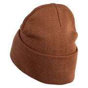 Dead End Sign Logo Embroidered 12 Inch Solid Knit Cuff Long Beanie Made in USA - Coyote Brown OSFM