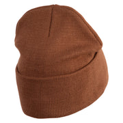 Dead End Sign Logo Embroidered 12 Inch Solid Knit Cuff Long Beanie Made in USA - Coyote Brown OSFM