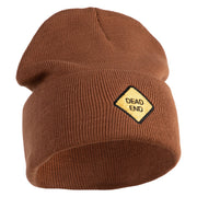 Dead End Sign Logo Embroidered 12 Inch Solid Knit Cuff Long Beanie Made in USA - Coyote Brown OSFM