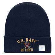 Licensed US Navy Retired Logo Embroidered Long Beanie Made in USA