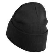 Dead End Sign Logo Embroidered 12 Inch Solid Knit Cuff Long Beanie Made in USA - Black OSFM