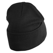 Dead End Sign Logo Embroidered 12 Inch Solid Knit Cuff Long Beanie Made in USA - Black OSFM