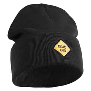 Dead End Sign Logo Embroidered 12 Inch Solid Knit Cuff Long Beanie Made in USA - Black OSFM