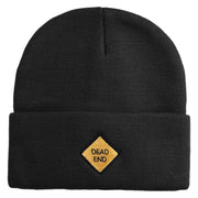 Dead End Sign Logo Embroidered 12 Inch Solid Knit Cuff Long Beanie Made in USA - Black OSFM