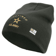 Licensed US Army Retired Military Embroidered 8 Inch Knitted Short Beanie - DK-Grey OSFM