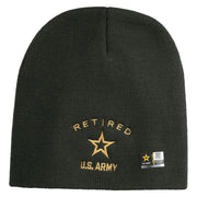 Licensed US Army Retired Military Embroidered 8 Inch Knitted Short Beanie - DK-Grey OSFM