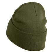 Dead End Sign Logo Embroidered 12 Inch Solid Knit Cuff Long Beanie Made in USA - Olive OSFM