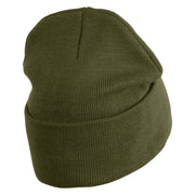 Dead End Sign Logo Embroidered 12 Inch Solid Knit Cuff Long Beanie Made in USA - Olive OSFM