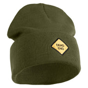 Dead End Sign Logo Embroidered 12 Inch Solid Knit Cuff Long Beanie Made in USA - Olive OSFM