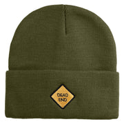Dead End Sign Logo Embroidered 12 Inch Solid Knit Cuff Long Beanie Made in USA - Olive OSFM