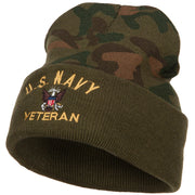 US Navy Veteran Military Embroidered Camo Knit Long Beanie