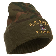 US Navy Veteran Military Embroidered Camo Knit Long Beanie