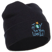 Joy to the World Embroidered Long Beanie