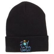 Joy to the World Embroidered Long Beanie