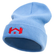 Gym at Home Logo Embroidered 12 Inch Long Knitted Beanie - Sky-Blue OSFM