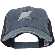 Manta Ray Embroidered Washed Trucker Cap