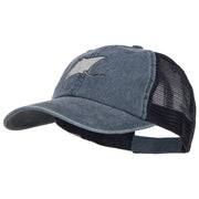 Manta Ray Embroidered Washed Trucker Cap