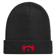 Gym at Home Logo Embroidered 12 Inch Long Knitted Beanie - Black OSFM