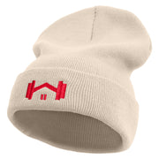 Gym at Home Logo Embroidered 12 Inch Long Knitted Beanie - Birch OSFM