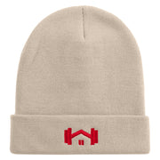 Gym at Home Logo Embroidered 12 Inch Long Knitted Beanie - Birch OSFM