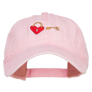 Lock and Key Love Embroidered Washed Cap