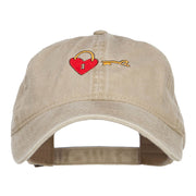 Lock and Key Love Embroidered Washed Cap