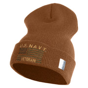 U.S. Navy Veteran Embroidered 12 inch Cuffed Knit YP Long Beanie - Caramel OSFM