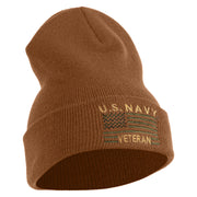 U.S. Navy Veteran Embroidered 12 inch Cuffed Knit YP Long Beanie - Caramel OSFM