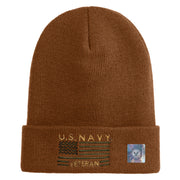 U.S. Navy Veteran Embroidered 12 inch Cuffed Knit YP Long Beanie - Caramel OSFM