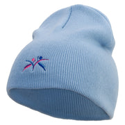 Abstract Design of People Dancing Embroidered 8 inch Acrylic Short beanie - Lt-Blue OSFM