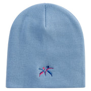 Abstract Design of People Dancing Embroidered 8 inch Acrylic Short beanie - Lt-Blue OSFM