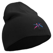 Abstract Design of People Dancing Embroidered 8 inch Acrylic Short beanie - Black OSFM